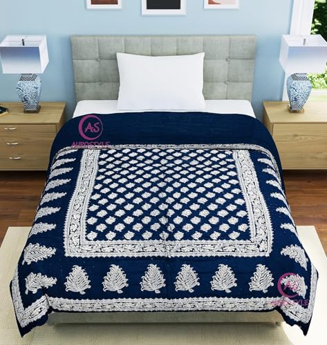 Image of EMIOUR 400 TC Pure Cotton Soft Jaipuri AC Quilt /Razai /Rajai Floral Print,Jaipuri Razai Cotton Quilt for Winter,Lightwieght Jaipuri Razai (Design 15, Single Bed)