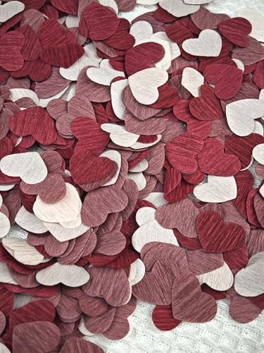Image of Crepe Paper 1 inch Heart Confetti for Table Decor Anniversary Birthday Graduation Wedding Bridal Shower & Baby Shower Parties Decorations 1000Count (Burgundy)