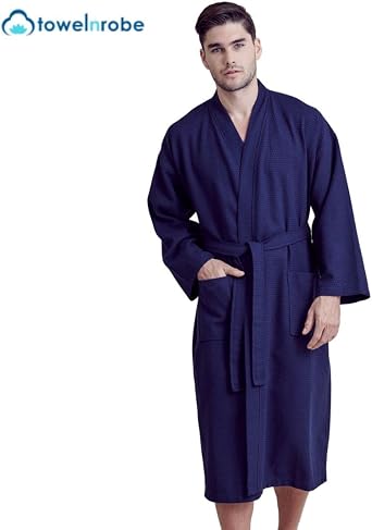Men's Cotton Waffle Weaved Bathrobe - Lightweight Robe for Men - Absorbent & Quick Dry - Everyday for Spa/Hotel