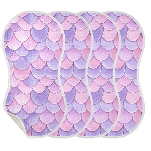 xigua Mermaid Scales Baby Burp Cloths for Newborn Boys and Girls 4 Pack, Soft & Absorbent Cotton Baby Burp Cloth, Baby Washcloths, Newborn Towel, Burp Rags3