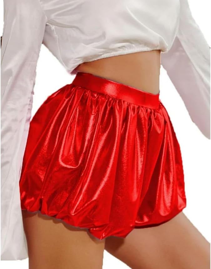 Metallic Shorts Ladies Club Party Dancing Costume Summer Short Pants Casual Elastic Waist Bloomers