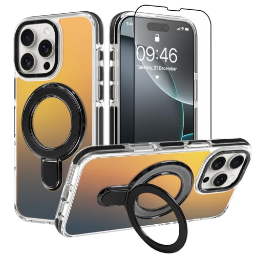 Image of Magnetic for iPhone 16 Pro Max Case with Stand [Compatible with Magsafe] [Fashion Fluorescent Design] [1 Screen Protector] Slim Translucent Matte Case for iPhone 16 Pro Max 6.9 inch 2024, Black