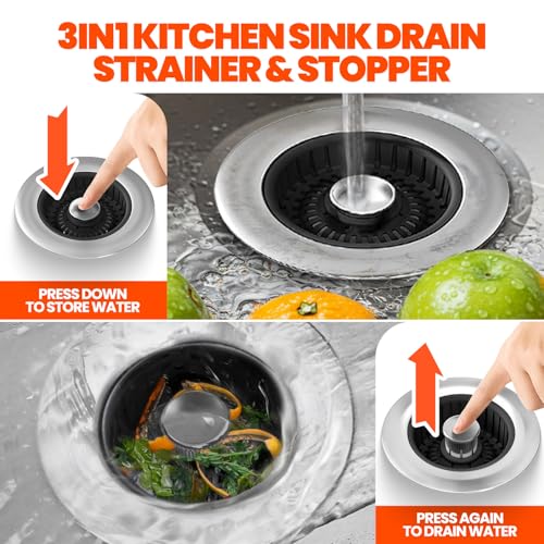 Colador y tapón para fregadero 3 en 1 Negro miniatura 4
