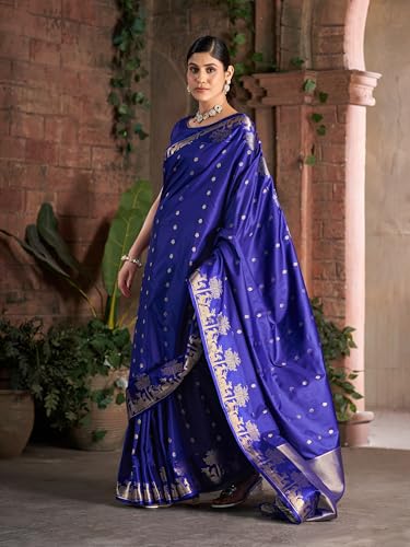 Image of MADHUHANSH Women's Cotton Silk Saree with Unstitched Blouse Piece Zari Weave and Floral Pattern | Heavy Embroidery Saree for Women | Interview Saree for Women | Readymade Blouse with Saree Set