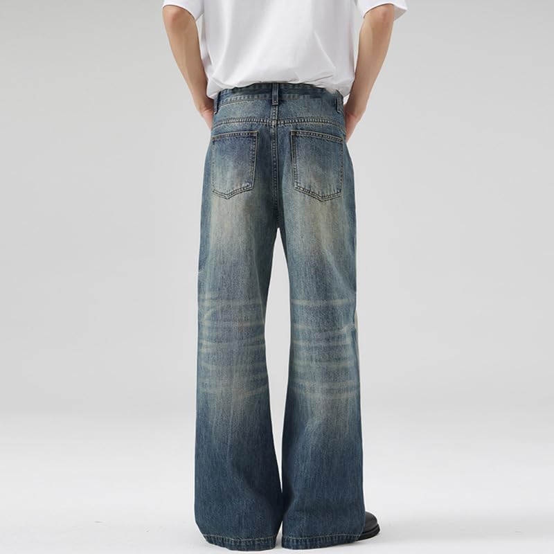 Men's Jeans A-line Vintage Elastic Waist Straight Leg Spring Denim Pants4