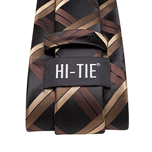 Image of Hi-Tie Men Ties Sets Silk Stripe Paisley Necktie Pocket Square Cufflinks for Business Wedding