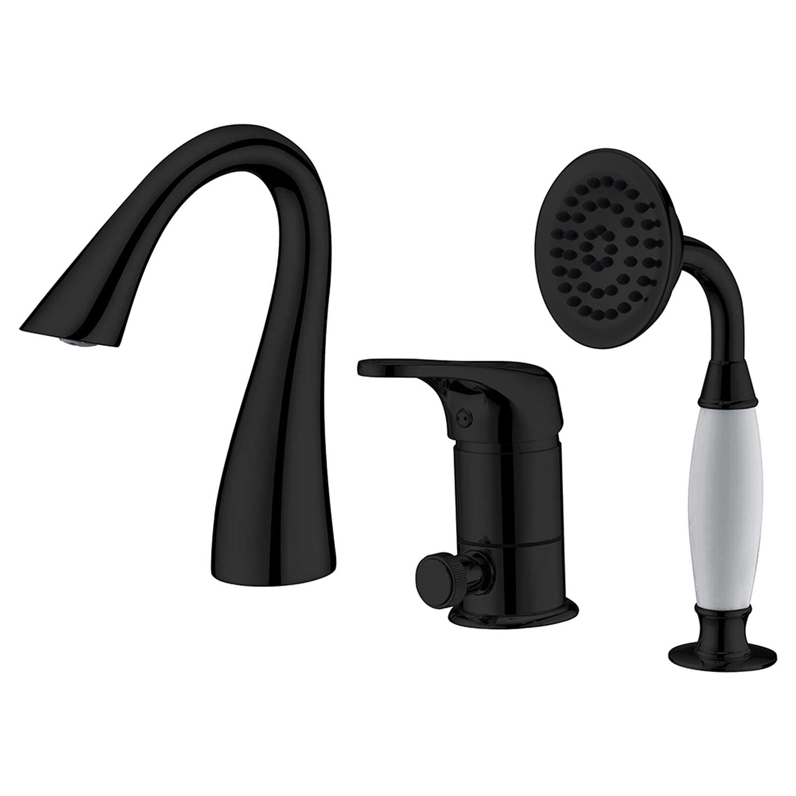 CWCQGH Roman Tub Faucet with Handheld Shower, 3-Holes Widespread Bathtub Faucet, Deck Mounted Bathtub Faucet, Brass Bathroom Faucet,Black,Black