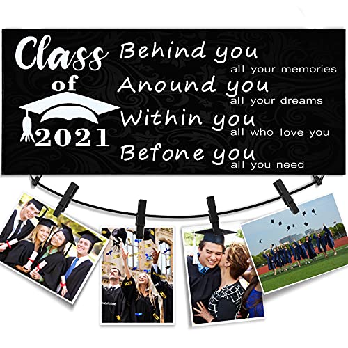 Yookeer Class of 2022 Wood Photo Frame Picture Frame with Clips Graduation Picture Frames Durable Memorial Wood Photo Frame for Classmates, Friends (Silver Letters with Plants Background)