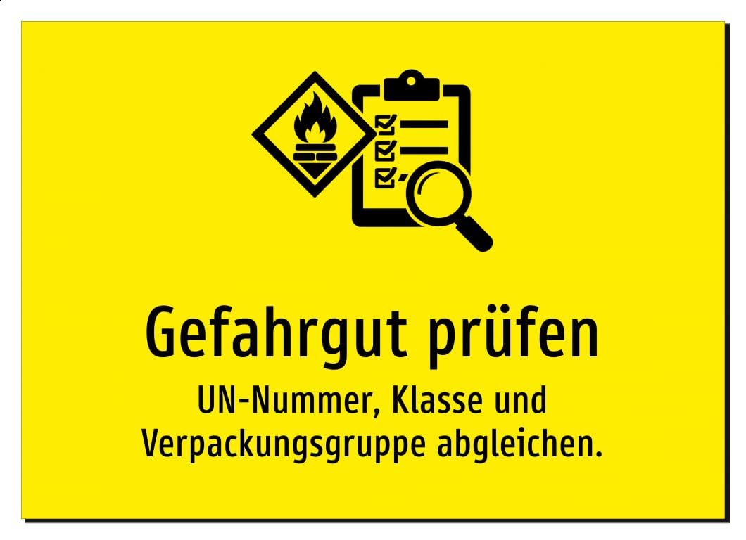 36103-DE-S-07 | Gefahrgut prüfen - UN-Nummer, Klasse und | Aluminiumschild A4, 297 x 210mm | mit Symbolgrafik und Text
