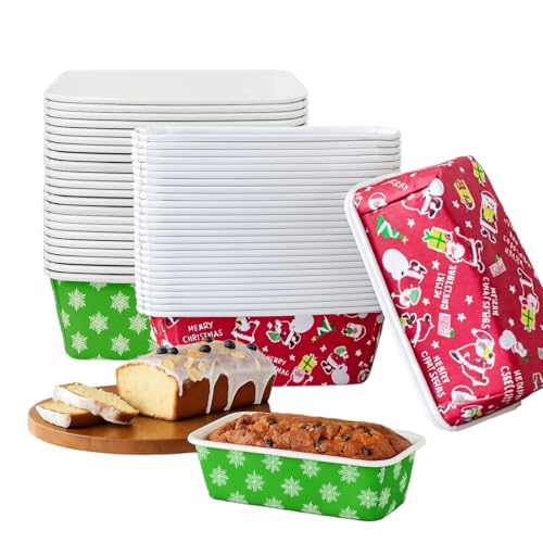 Image of Loaf Pans, Plumpy Disposable Loaf Bread Pan, Bread Pans for Baking Molds with Festive Snowflake and Christmas Designs, for Cakes and Treats (Mix Colour Pattern & Design, Pack of 10)