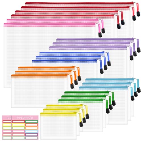 Image of 24pcs Mesh Waterproof Pouch Bags, 9 Sizes Clear Pouches, Organizer Bags with Zipper, 8 Colors for Travel & Toy Storage