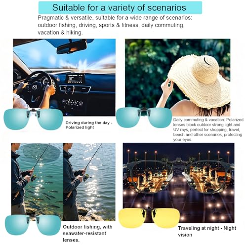 Image of MONICE Fishing Clip on Flip up Polarized Sunglasses Fit Over Prescription Glasses Driving UV Protection Gift Men Women