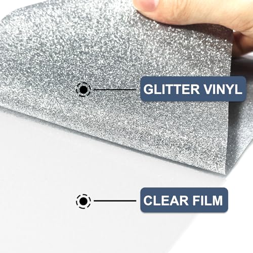 Image of Silver Glitter Heat Transfer Vinyl 12 inch x 8 ft HTV for Shirts, Glitter HTV for All Cutter Machine - Easy to Cut & Weed for Heat Vinyl Design (Silver)