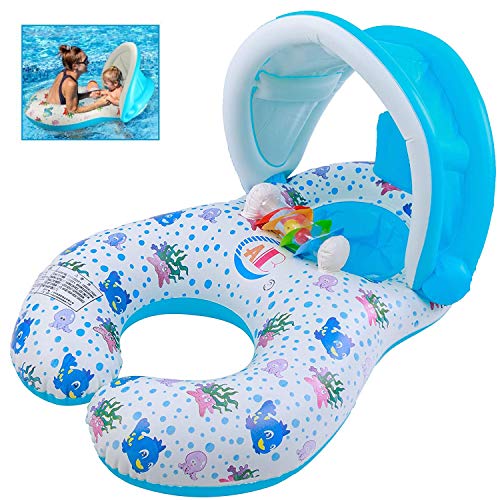 D.F.L Bague de Natation,Maman Bébé Piscine Flottante,6-36 Mois Baby Swim Float Gonflable Bébé Anneau de Bain Amovible Auvent de Sécurité Piscine Eau Jouet Siège