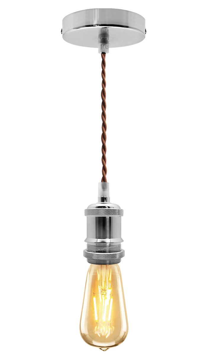Long Life Lamp Company Chrome Industrial Vintage Ceiling Pendant Lamp Holder E27 Fitting M0011ch