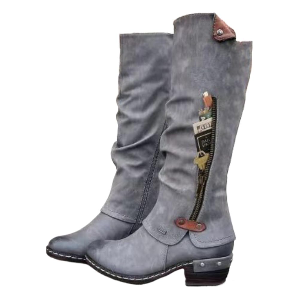 Cowgirl Boots Rave Shoes with Steal-proof Pocket for Women Girls Ravers - Wide Mid Calf Western Cowboy Boot