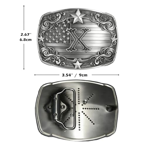 Image of Western Belt Buckle for Men Vintage Cowboy Rodeo Texas Initial Letter ABCDJMR to Z Belt Buckles