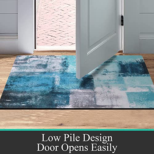 Pauwer Kitchen Rug Sets 3 Piece With Runner Farmhouse Kitchen Rugs And Mats Non Skid Washable Cushioned Kitchen Area Rug Floor Mat Waterproof Runner Rugs For Hallway Kitchen Laundry Room, Turquoise #TOP4