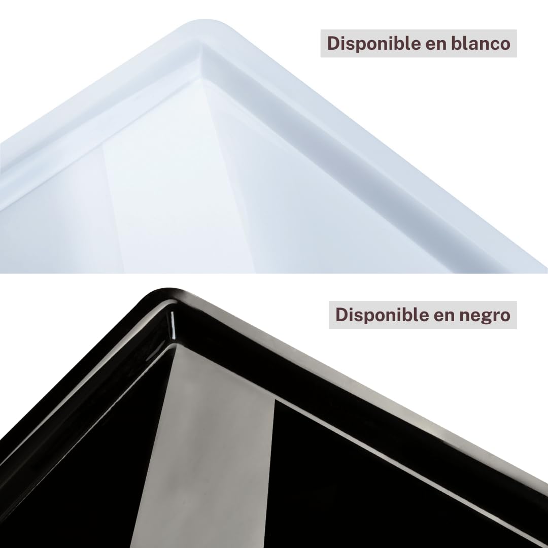 Bandeja de Metacrilato para Exposición en Comercio, Blanco y Negro, 3mm de Grosor, Alto Brillo, para Carnicerías y Pastelerías (Negro, 50x34 cm)