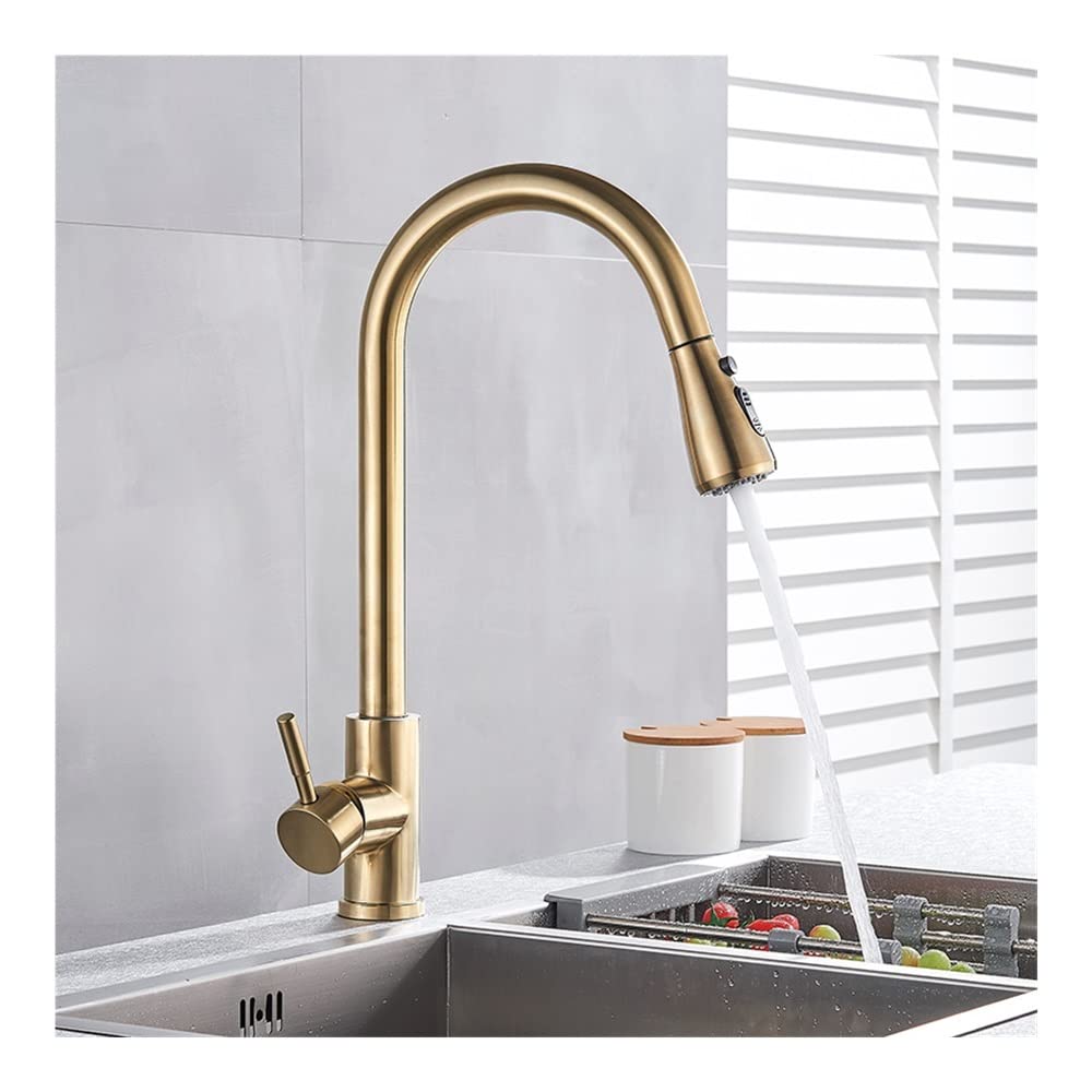 Robinet de cuisine extractible or brossé pour simplifier le lavage de l'évier