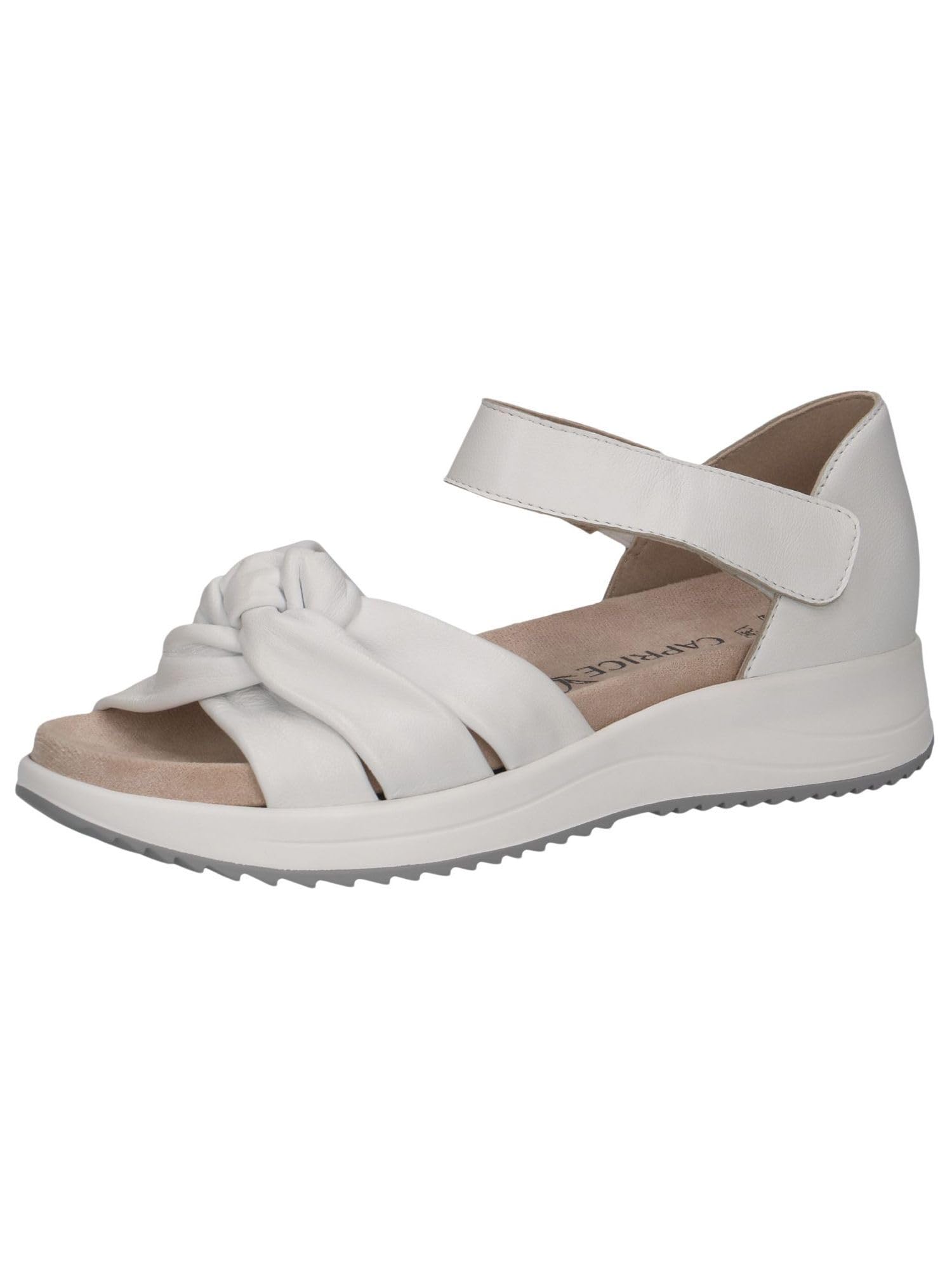 CAPRICE Women Sandals flat Leather with Hook-and-Loop Closure, White (White Nappa), 6.5 UK