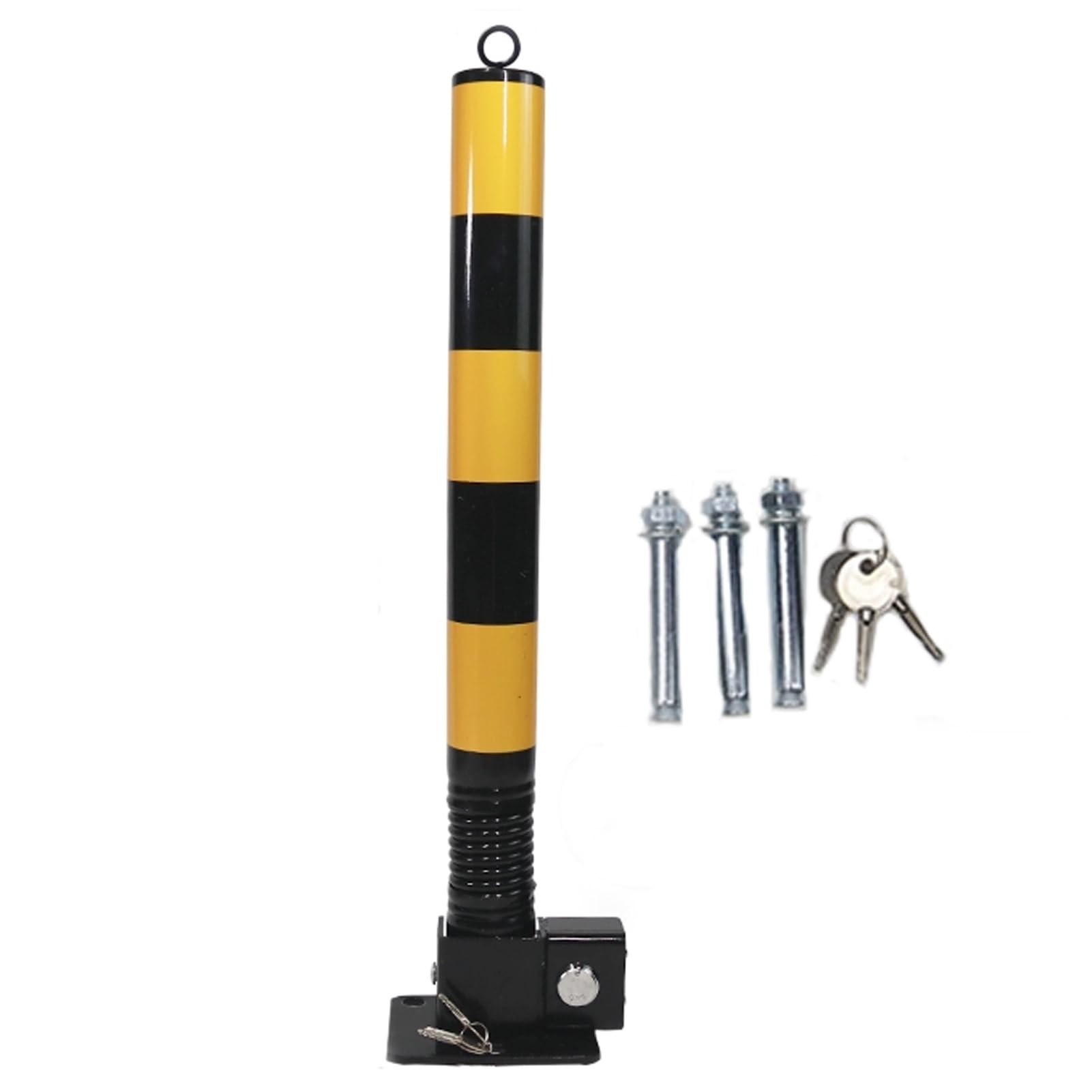 HCZKIUJY Heavy-Duty Steel Parking Bollard with Reflective Strips for Driveway Security and Traffic Control (Black 1PCS)