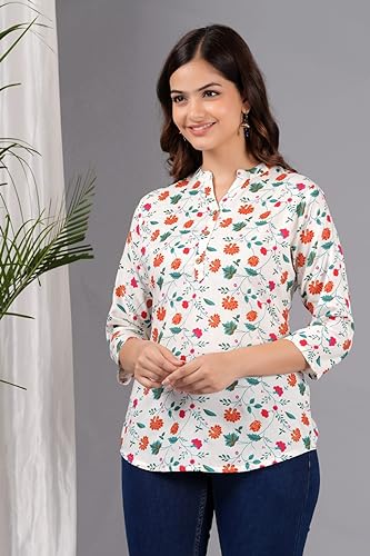 Image of Women's Cotton Printed Kurta Top | 3 /4 Sleeve Straight Kurti Casual Outings