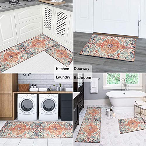Ideasonna Boho Kitchen Rug Mat Set Of 2 Farmhouse Kitchen Rugs Non-Slip Washable Kitchen Floor Mats For In Front Of Sink Runner Decor Orange #TOP6