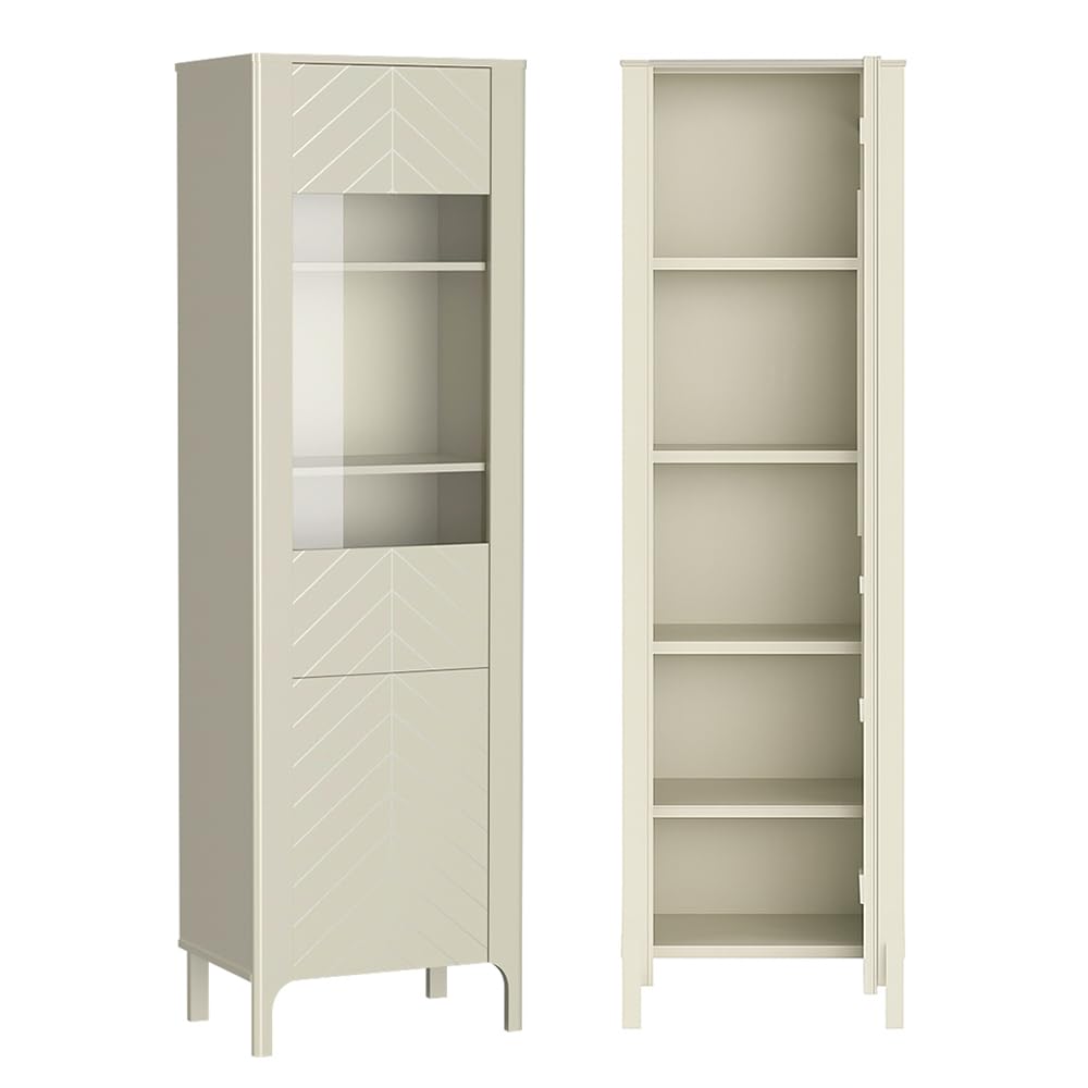 Lomadox Wohnwand in Kaschmir mit Lowboard, Vitrine & Highboard – Modernes Wohnzimmermöbel-Set im Fischgrät-Design mit Softclose
