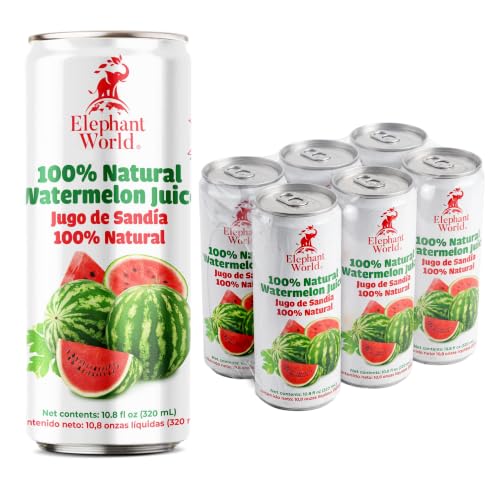 Image of Elephant World 100% Natural Watermelon Juice | Jugo de sandia 100% natural | NON GMO | 10.8 oz (Pack of 6), Watermelon