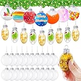 36PCS Christams Flat Disc Fillable Ornaments Ball,Clear Plastic Hanging Ornament 2.36 Inch Transparent Decorative Balls for Christams Trees Decorations,DIY Crafts
