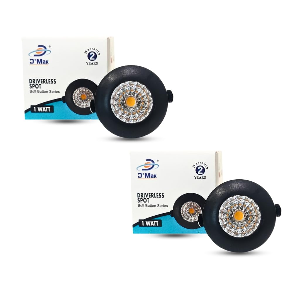 D'Mak 1 Watt Round LED Button/COB Warm White (Yellow) Focus Light Black Body for POP/Recessed Lighting (Pack of 2)-image-31