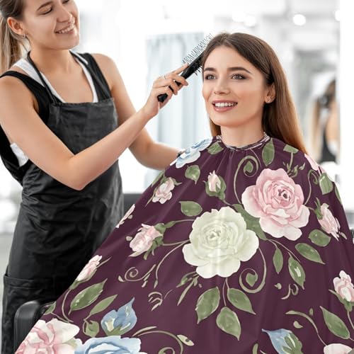Capa para corte de cabello flores retro impermeable profesional para barbería con cierre ajustable de broche para estilizado y peluquería miniatura 7