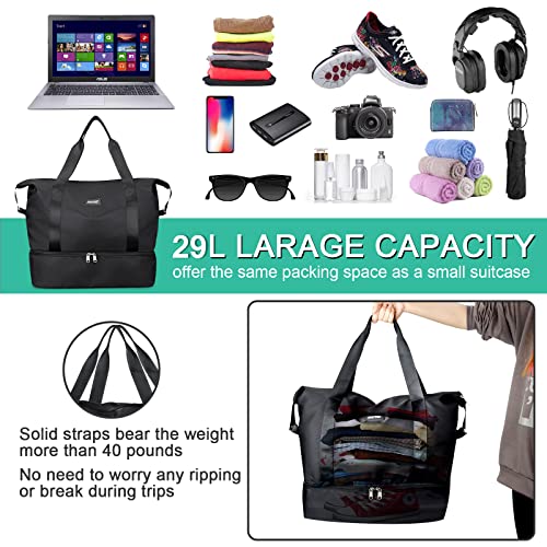 Sporttasche Faltbare Reisetasche mit Schuhfach und Nassfach, CS COSDDI Wasserabweisende Weekender Gym Travel Bag Handgepäck Tasche Trainingstasche für Damen Herren