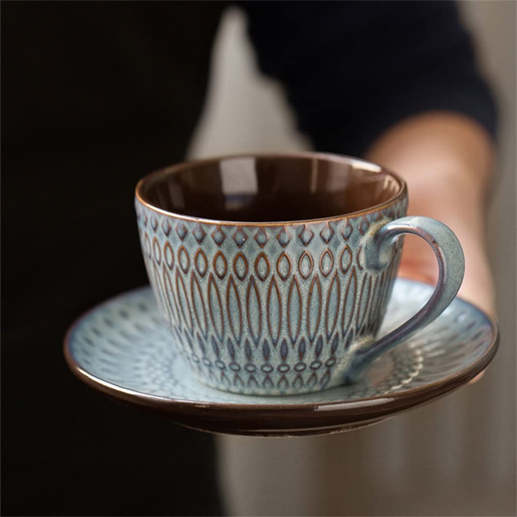 BBCBBZ Ceramiczne spodki do filiżanek Wytłaczany kubek do kawy w stylu retro Cappuccino Filiżanka do espresso Proste i klasyczne naczynia do napojów (D)