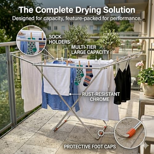 Image of Cloth Dryer Stand Double Rack Cloth Stainless Steel Foldable Stands for Drying Clothes Steel