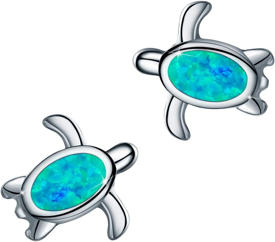 Opal Stud Earrings for Women Girls Kids Teens 925 Sterling Silver Small Cute Stud Earrings Owl Turtle Cat Unicorn Animal Hypoallergenic Earrings for Sensitive Ears Valentine's Day Birthday Mother's Day Gifts