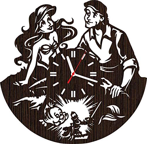 Absolutely Unique Gift Wooden Wall Clock Christmas for Fans Women Girls Princess Ariel and Prince eric Wedding Decorations Room Decor Ursula Sebastian flounder Party Supplies