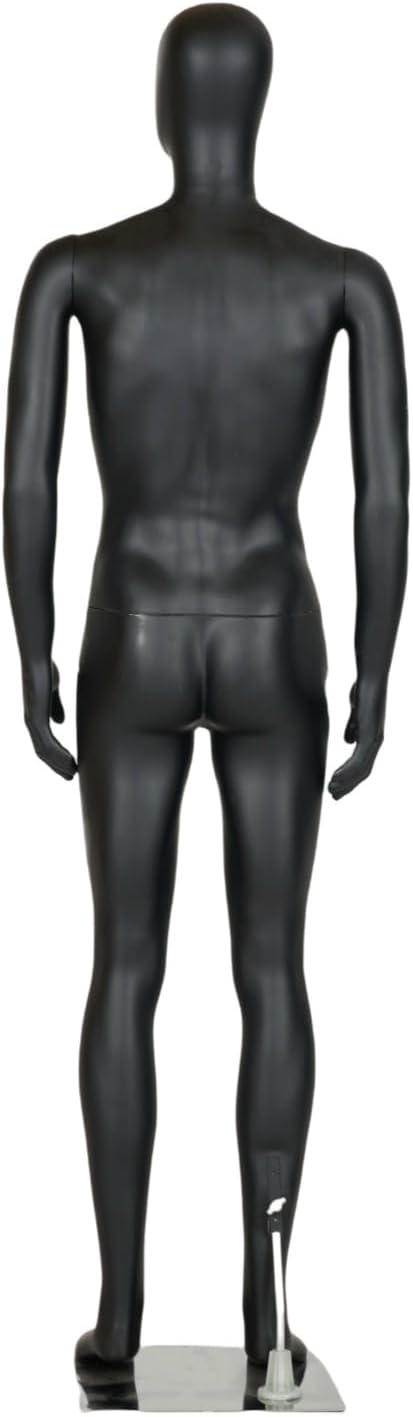 Male Full Body Mannequin – 74" Tall Matte Black Display Figure with Egg Head, Detachable Parts & Metal Base Stand for Retail Clothing Stores, Boutiques & Photography Studios