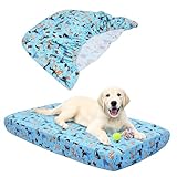 Hoopttay Dog Bed Covers Replacement Washable, Elastic Edged Pet Bed Protector with Cute Dog Pattern Design for Small & Medium Pet Beds, Cover Only (Blue, 36x27x6 Inch)