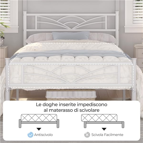Yaheetech Struttura Letto Singolo in Ferro con Spazio Aggiuntivo Testiera a Forma di Nuvole Camera da Letto Soggiorno 90 x 200 cm Bianco