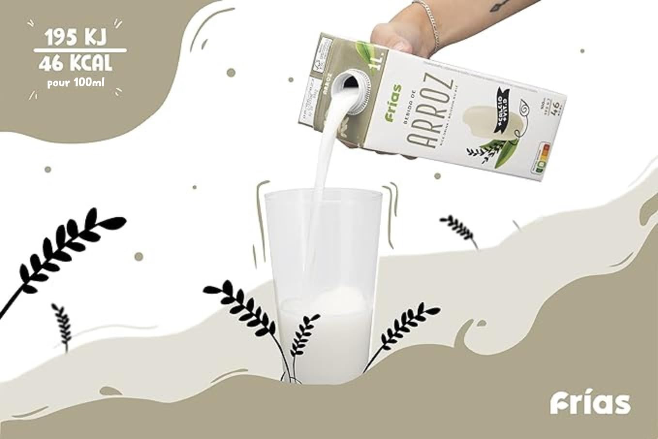 Frías - Boisson Végétale au Riz - Riche en Calcium et Vitamine D - Pack de 6 x 1 L - 100% Végane - Sans Gluten, Sans Lactose, Sans Sucres Ajoutés et Sans Graisses Saturées - Fabriquée en Espagne