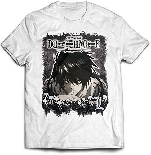 Death Note Detective L Skulls White T-Shirt Tee