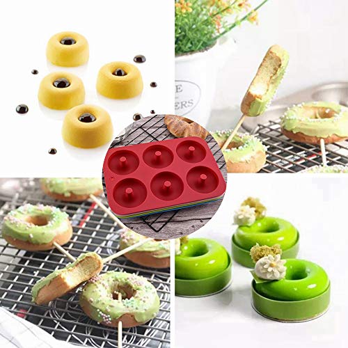 Silicone Donut Molds, 6 Cavity Non-Stick Silicone Donut Baking Tray for Baking Donuts, Muffins, Bagels, Cookies, Cakes, Blue, Red, Pack of 2 - Image 4