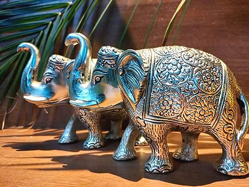 Royal Metal Elephant 5 Inch for Fantasy Showpiece Decoration and Gift Purpose-Set of 2, Silver