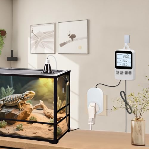 Digitaler Plug in Thermostat Steckdose, Heizen Kühlen Elektrischer Temperaturregler, Heizen Kühlen Schalter mit Sensor, für Inkubation Heizmatte Reptilien Gewächshäuser Terrarium, 230V 16A