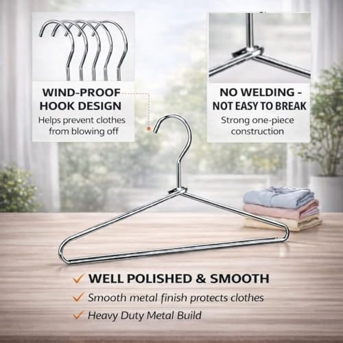 Image of Bindian 6 𝐏𝐜𝐬 Metal Cloth Hanger |Rust Free - 𝐔𝐥𝐭𝐫𝐚 𝐓𝐡𝐢𝐧 Hangers for Wardrobe & Closet Organizer Hangers for Clothes |Space Saving |Non Slip Grip & Smooth Finish |Lightweight & Durable