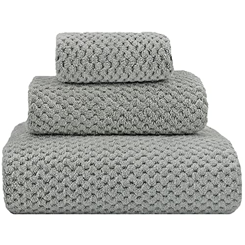 YTYC Towels,29x59 Inch Extra Large Bath Towels Sets for Bathroom Clearance Prime 3 Piece Super Soft Absorbent Microfiber Coral Shower Towels 1 Bath Towels 1 Hand Towels 1 Washcloth Towels (Grey,3)
