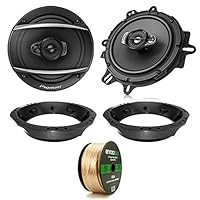 2x Pioneer TS-A1670F 6.5" Black 3-Way Coaxial Speakers, Speaker Adapter, 14-Gauge 50 Ft Speaker Wire (Works with Select '98-2013 Harley Davidson)