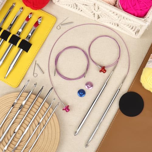 Aeelike Tunesische Häkelnadeln Set, 12 auswechselbare Nadeln 3-10 mm, 4 Kabel (40-100 cm), 43-teilig – Bild 9